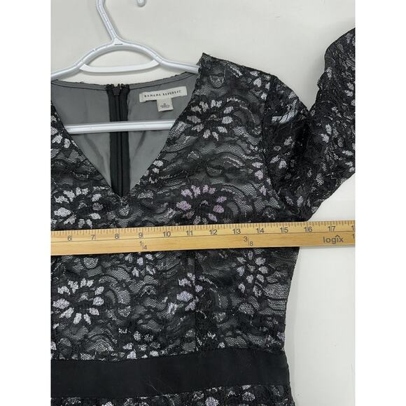 Banana Republic Womens Dress Size 0 Black Silver Floral Lace Cocktail Halfsleeve - Picture 8 of 11